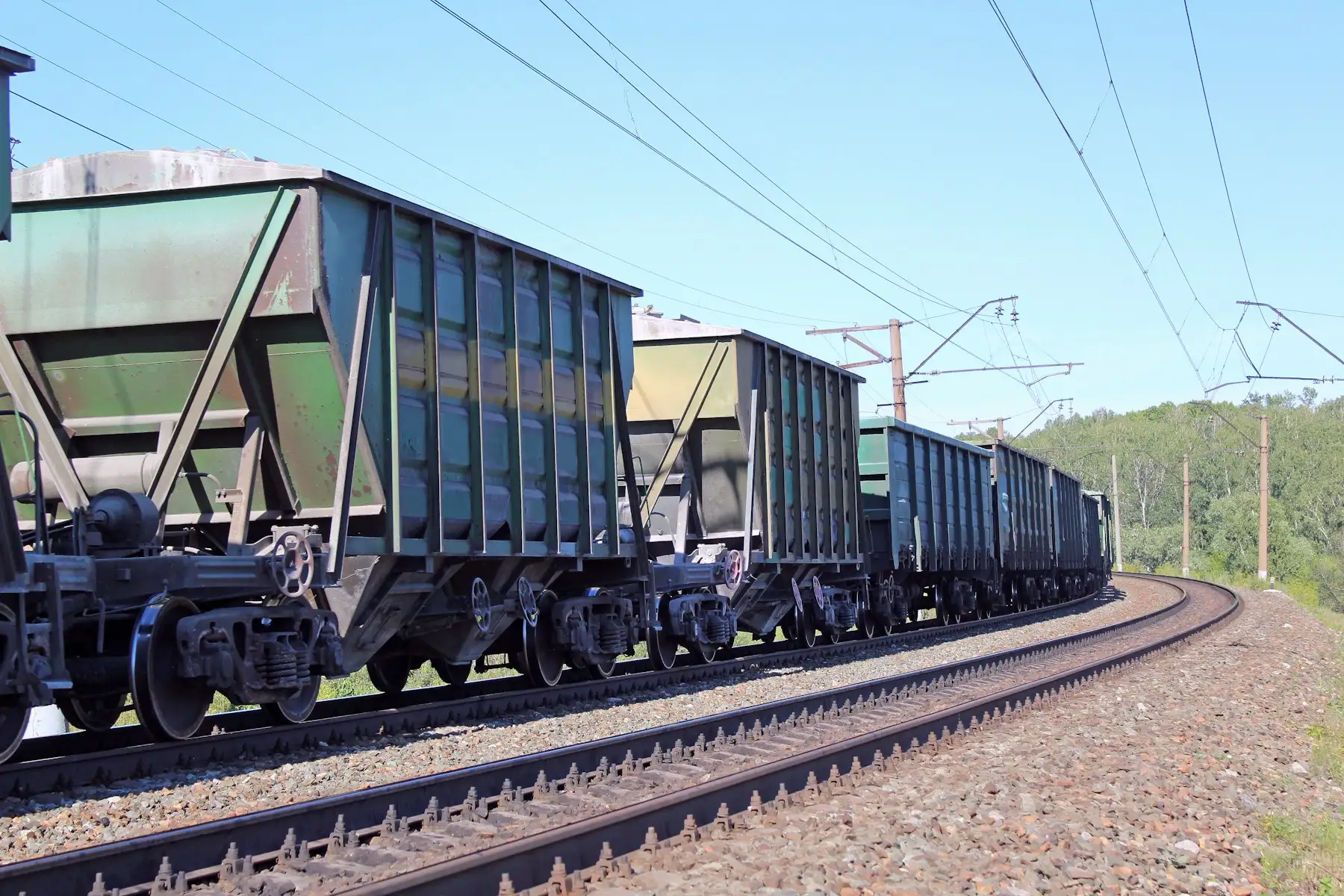 Freight wagons on a curved railway line