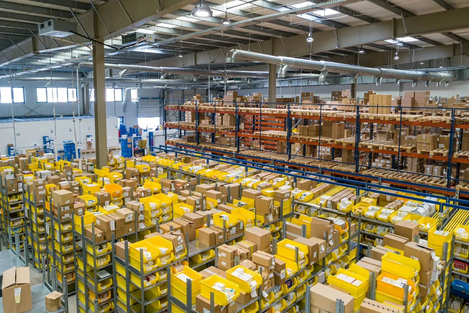 Warehouse with racking and packed goods